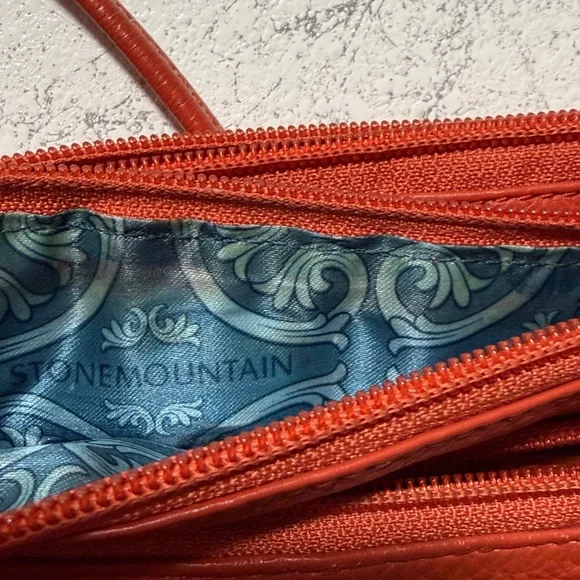 StoneMountain Leather Multi-zipper pocket wallet clutch “basketball orange” - Picture 7 of 7